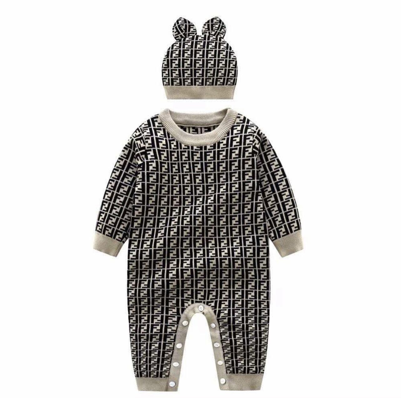 TAN BUNNY ONESIE SET