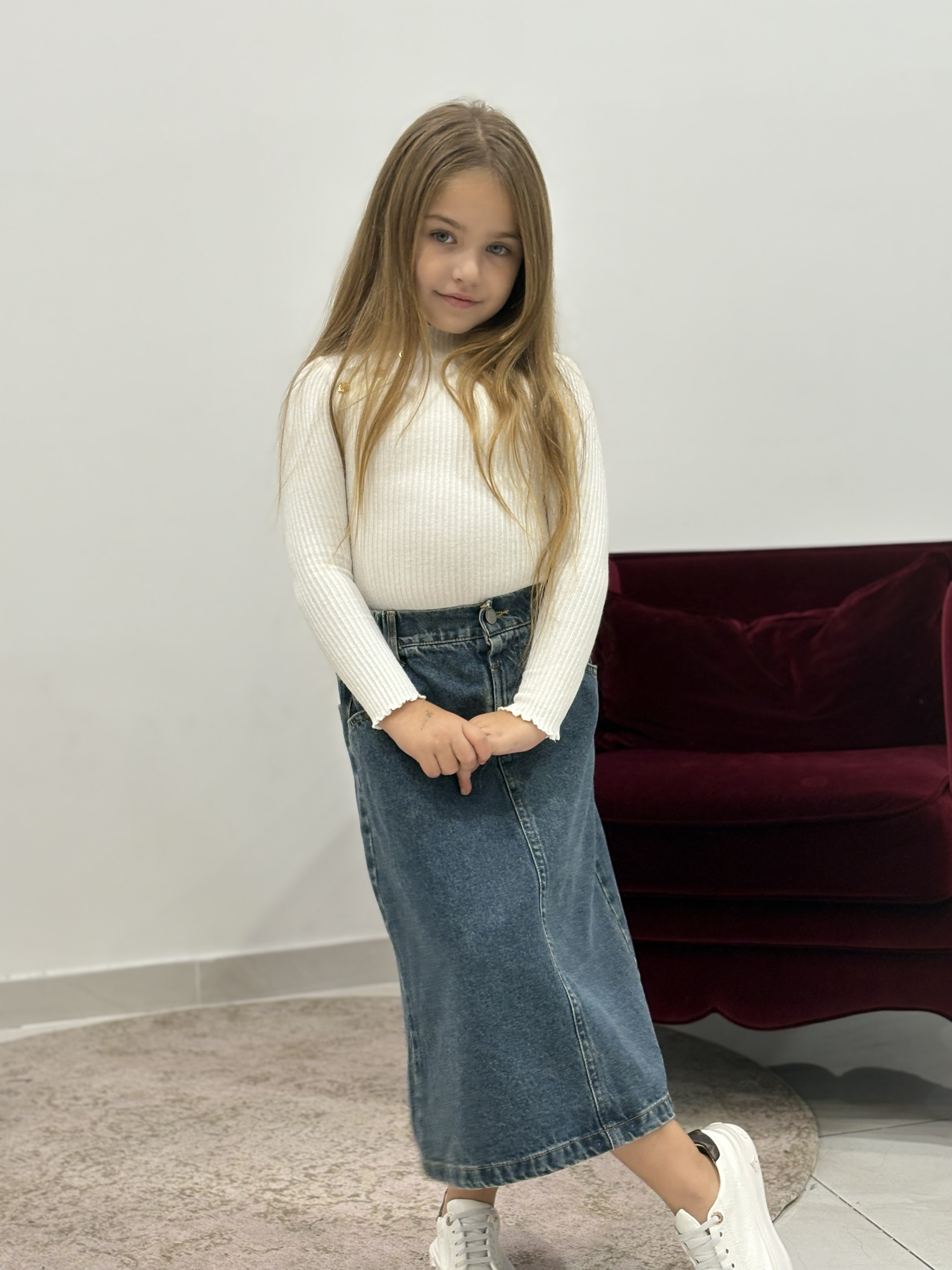 TAKEN OVER MIDI DENIM SKIRT