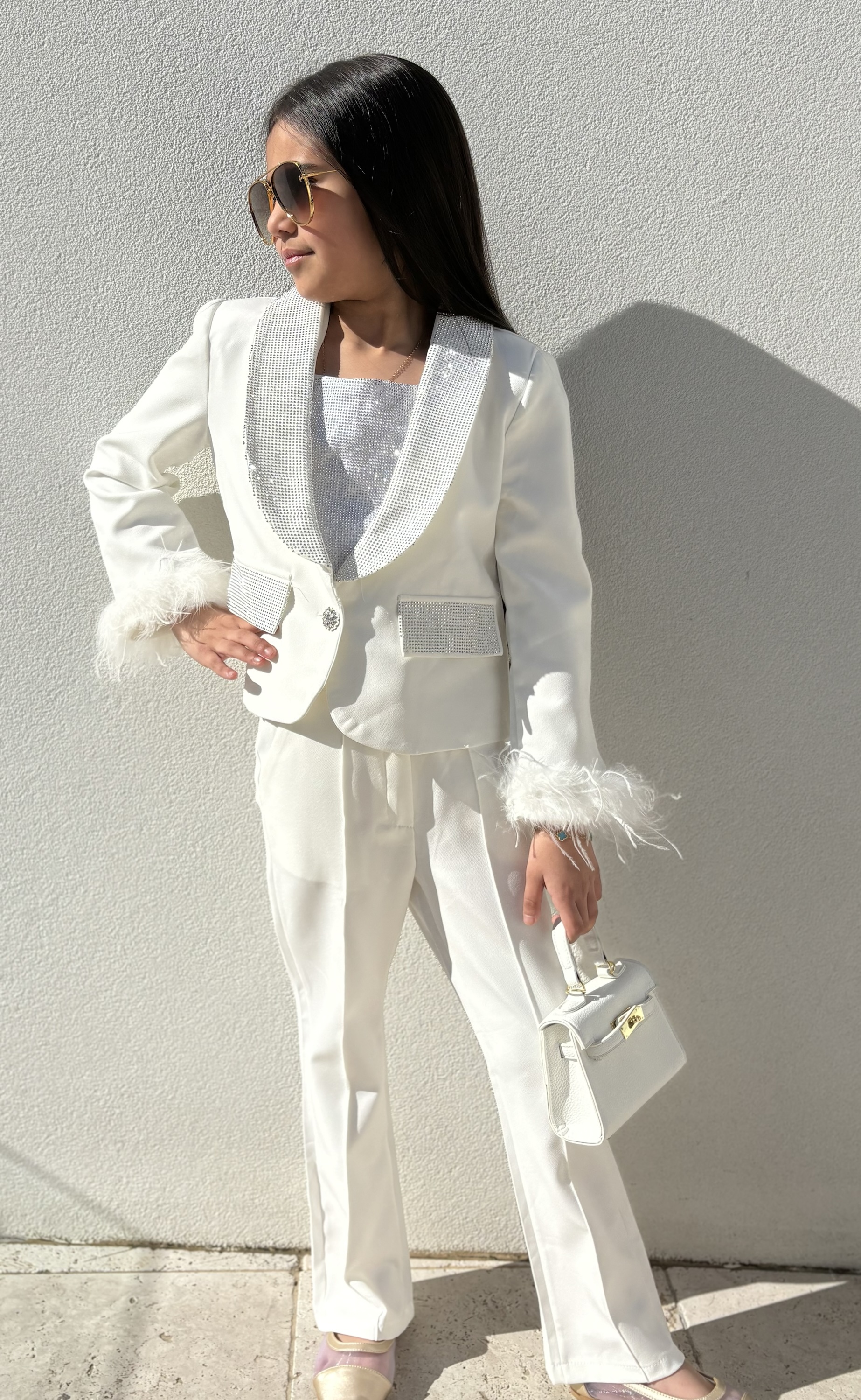 DUBAI BLING CRYSTAL & FUR 3 PIECE SUIT